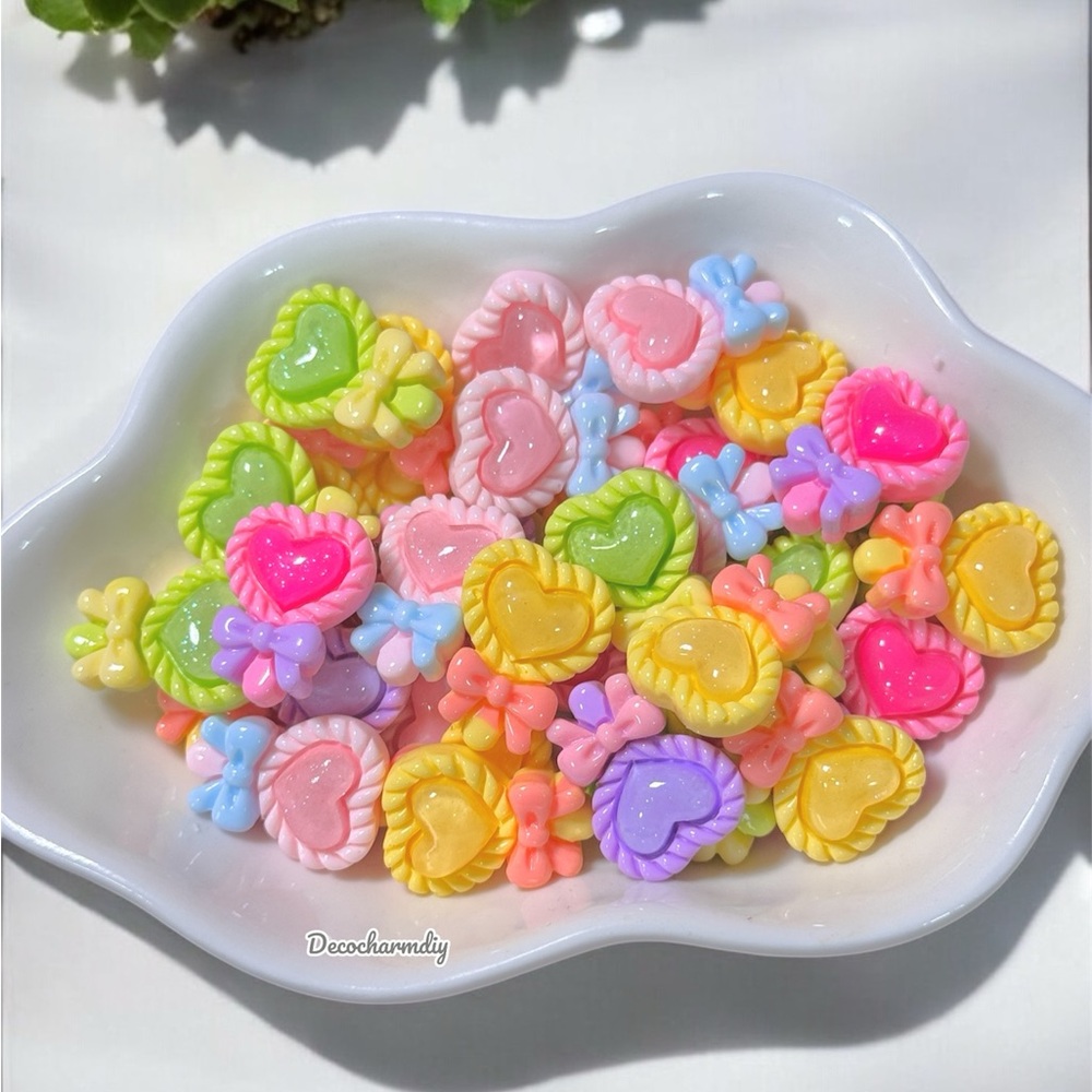 Colorful Heart and Bow Charms